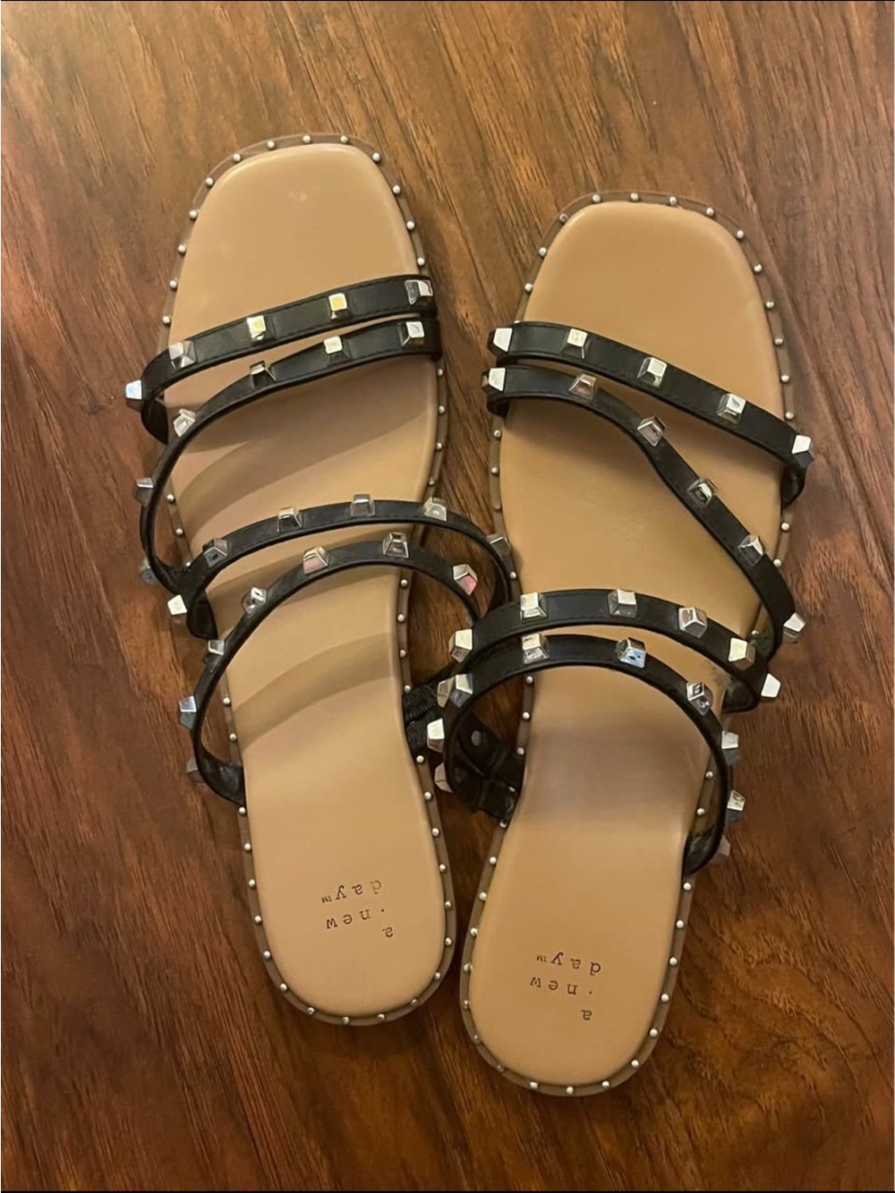 A New Day Target Black Studded Multi-Strap Slide Sandals Size 11